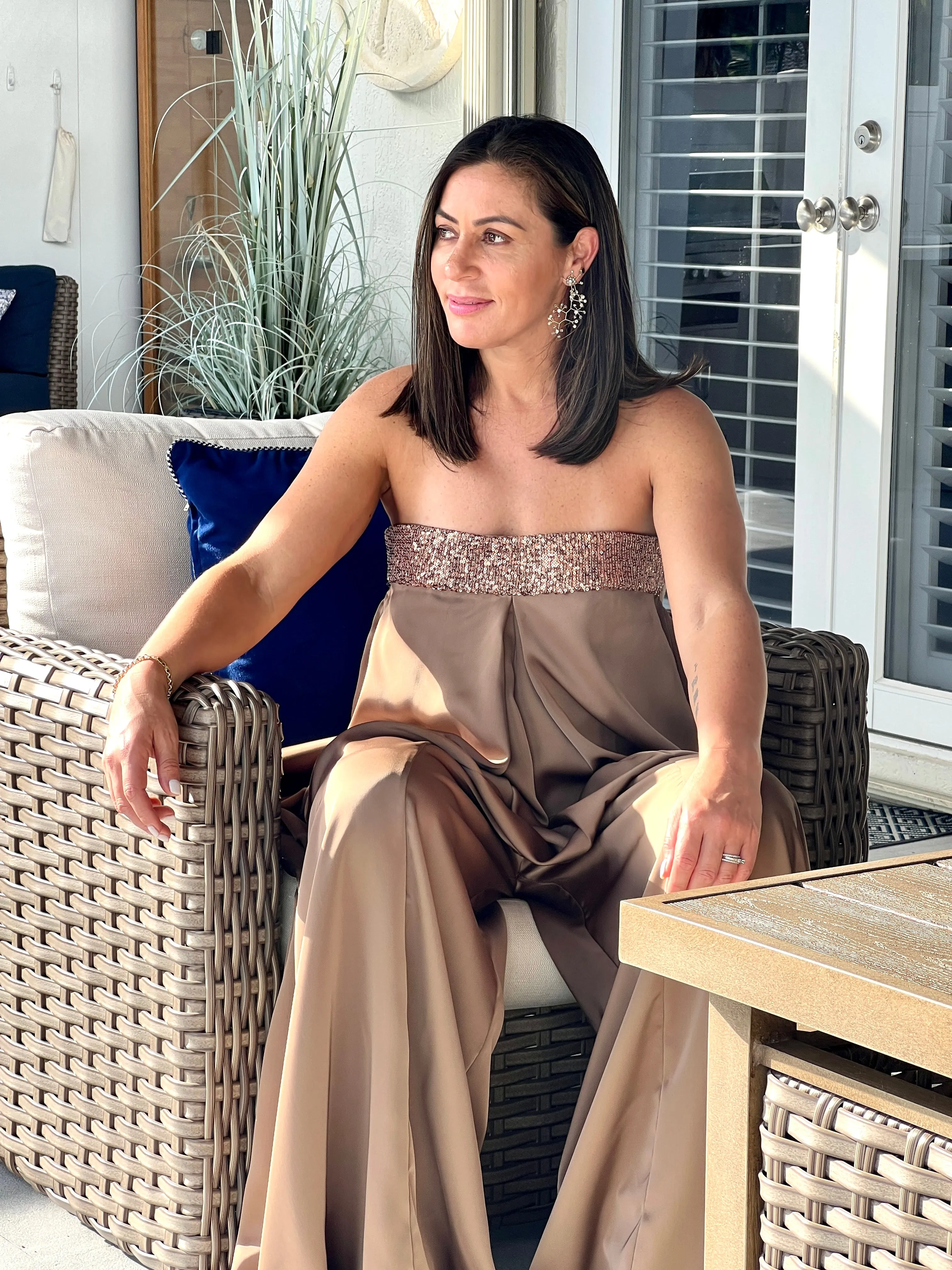 "Macarena" Strapless Wide Leg Jumpsuit