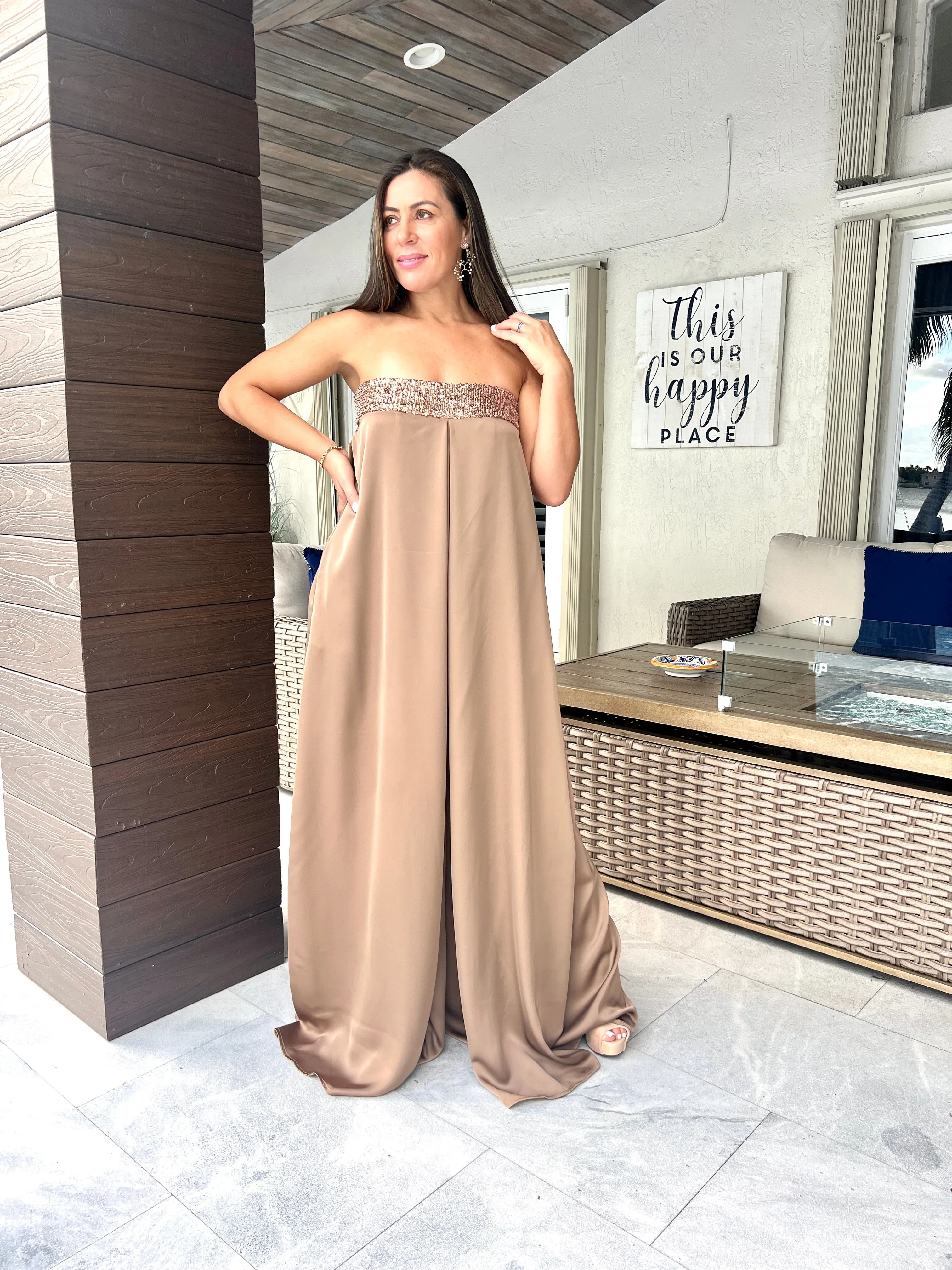 "Macarena" Strapless Wide Leg Jumpsuit