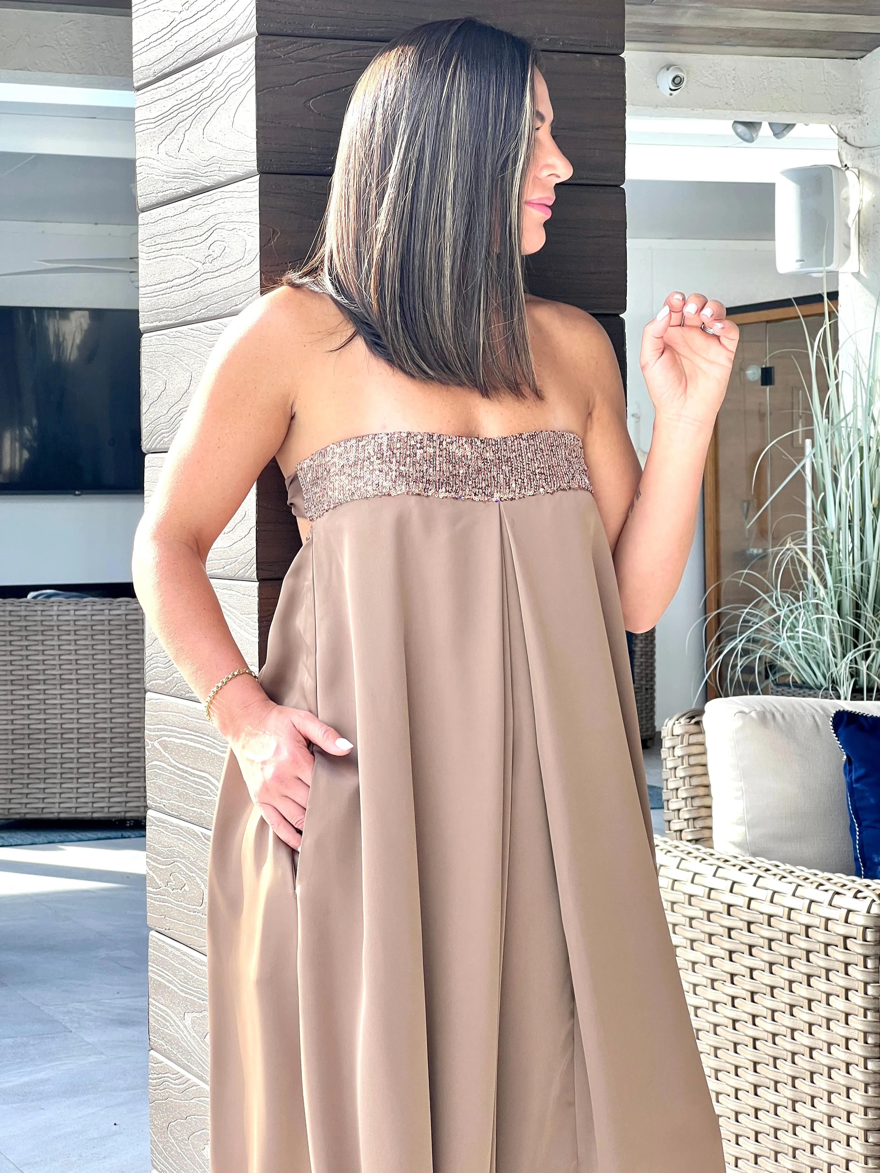 "Macarena" Strapless Wide Leg Jumpsuit