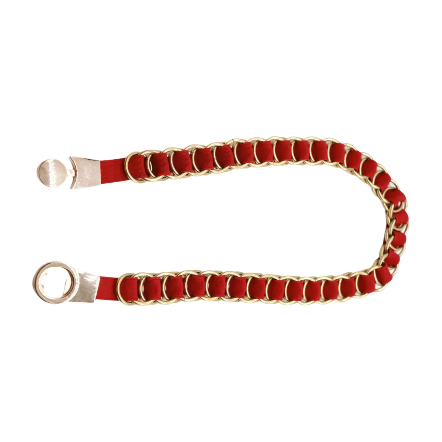 Red Elastic Skinny Band Belt Gold Chain Links S M
