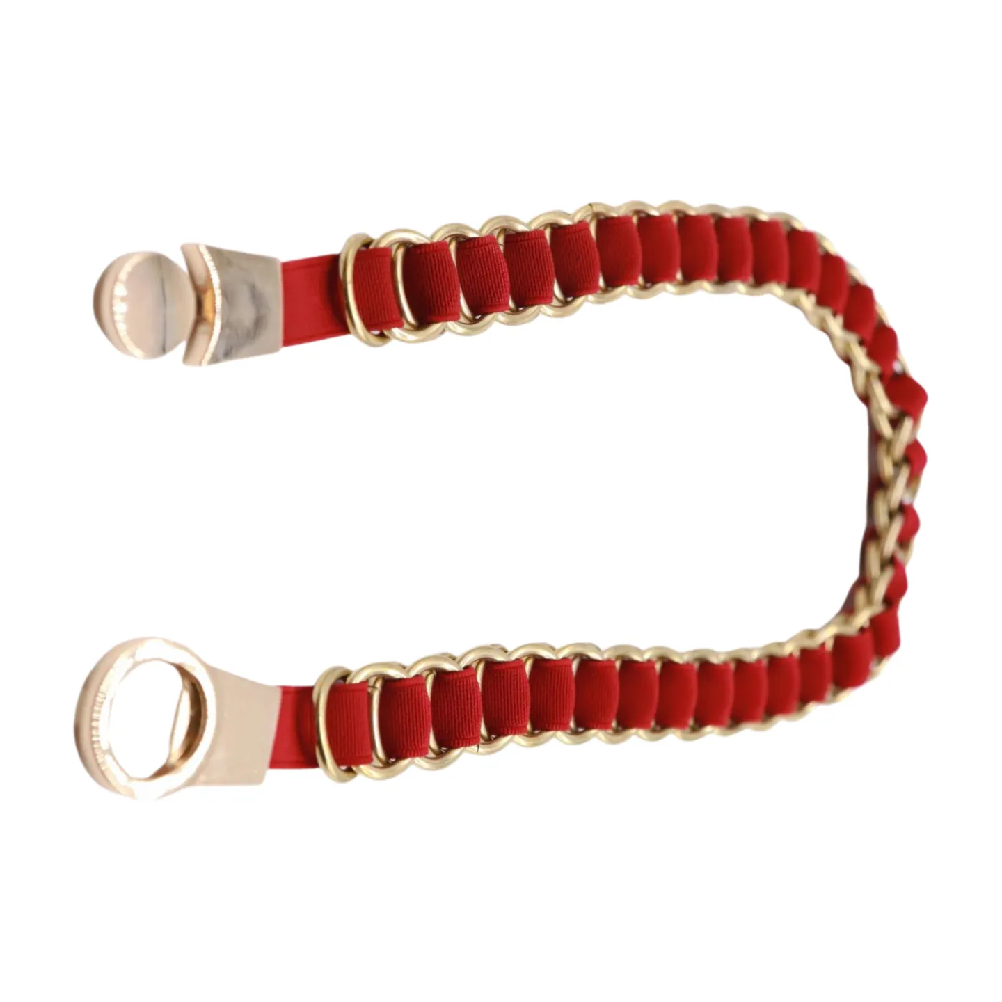 Red Elastic Skinny Band Belt Gold Chain Links S M
