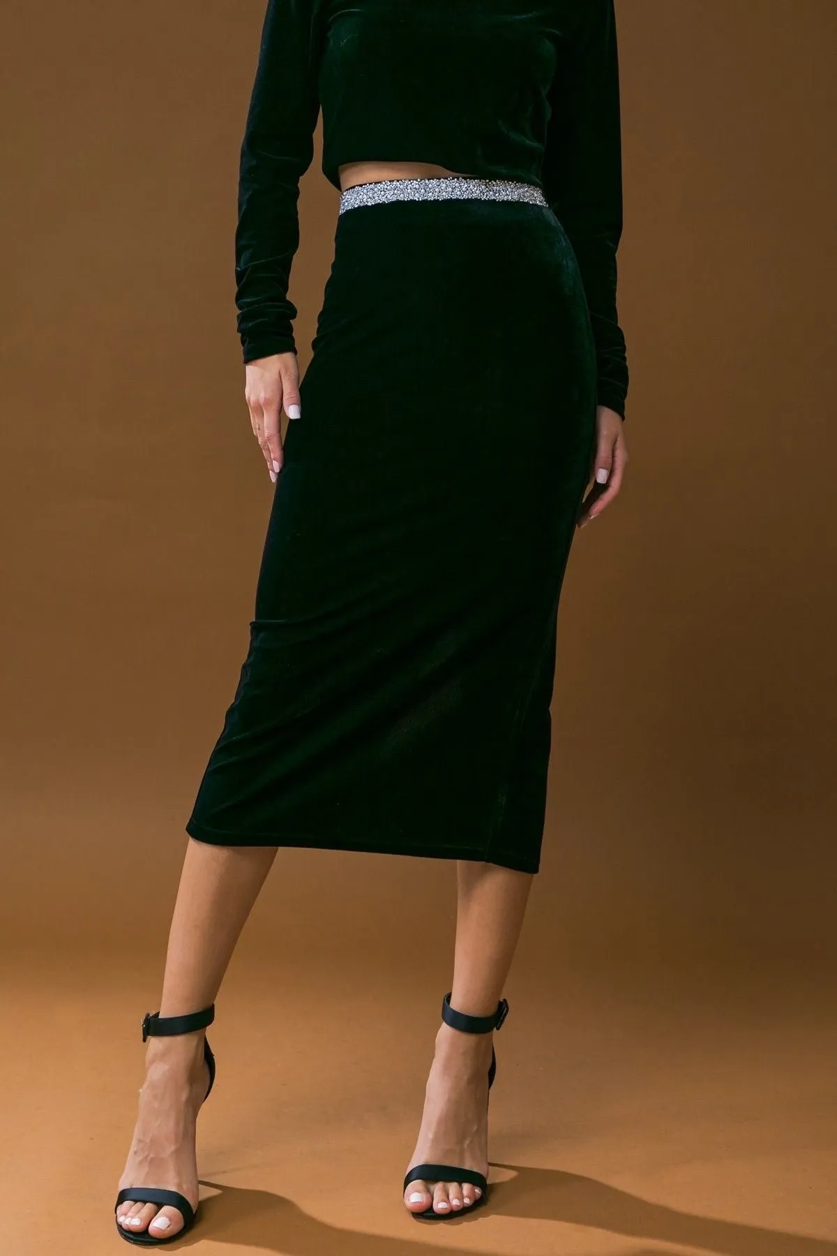 Rhinestone Embellished Velvet Skirt