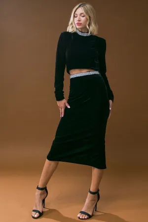 Rhinestone Embellished Velvet Skirt
