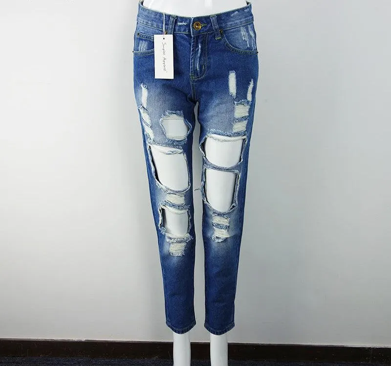Ripped Jeans Pants Vintage Straight Jeans Mid Waist