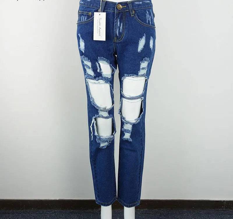 Ripped Jeans Pants Vintage Straight Jeans Mid Waist