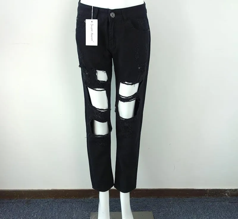 Ripped Jeans Pants Vintage Straight Jeans Mid Waist