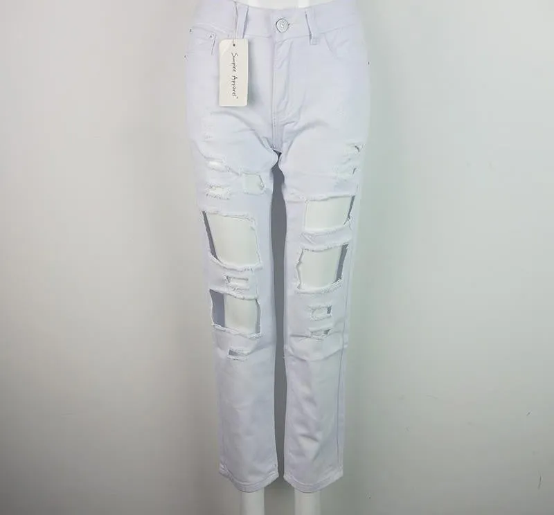 Ripped Jeans Pants Vintage Straight Jeans Mid Waist