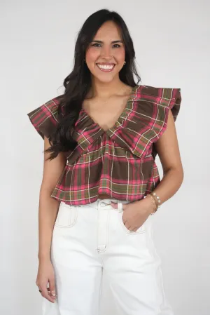Rustic Charm Plaid Babydoll Crop Top