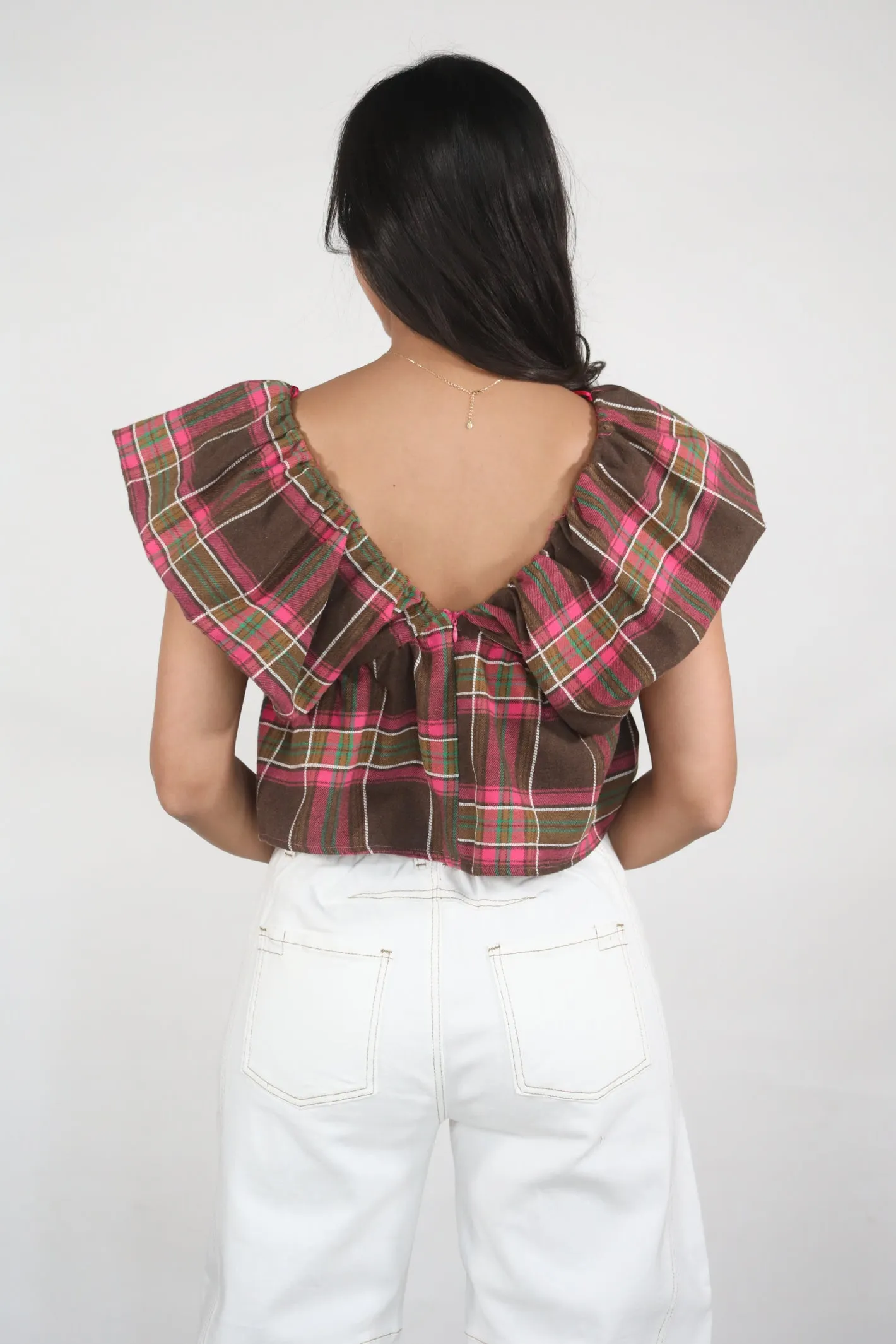 Rustic Charm Plaid Babydoll Crop Top