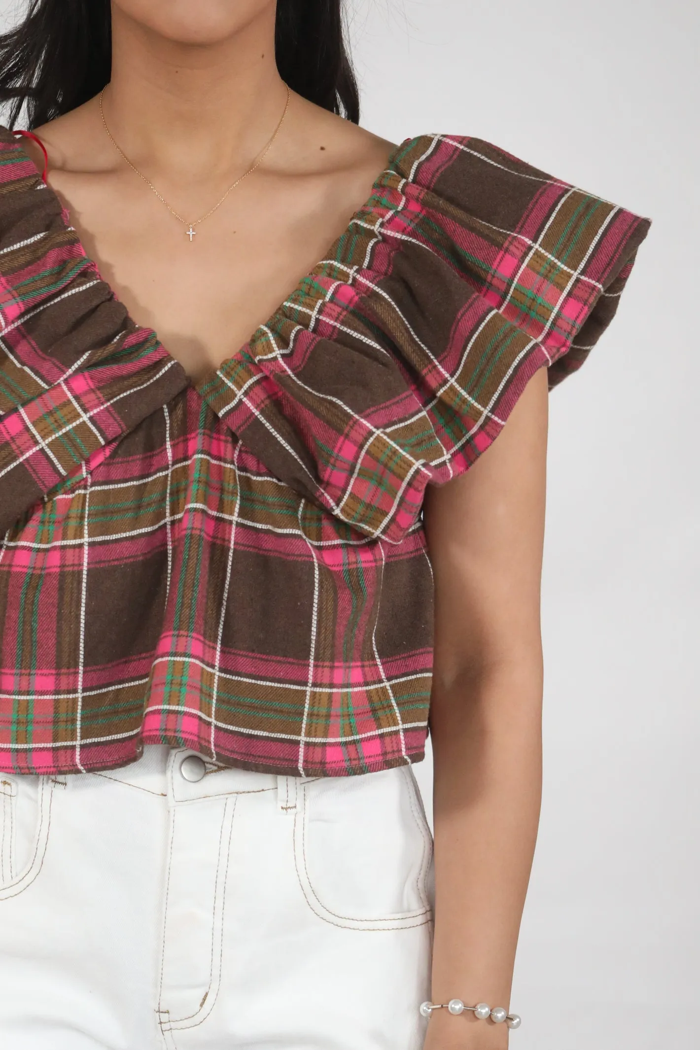 Rustic Charm Plaid Babydoll Crop Top