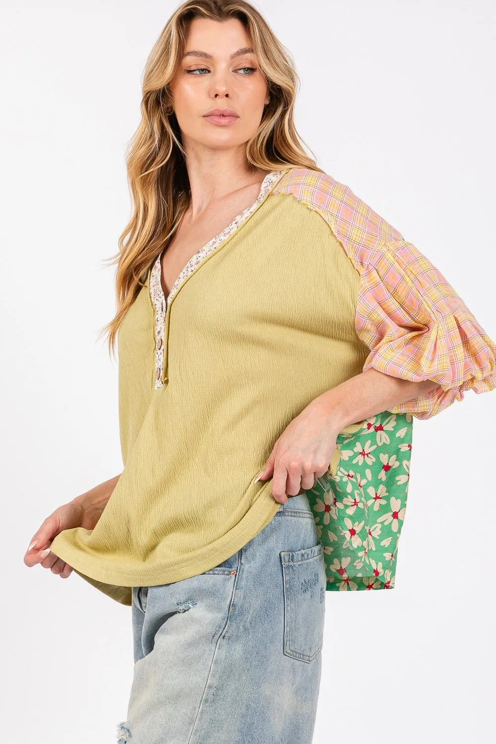 SAGE   FIG Color Block Bubble Sleeve Top
