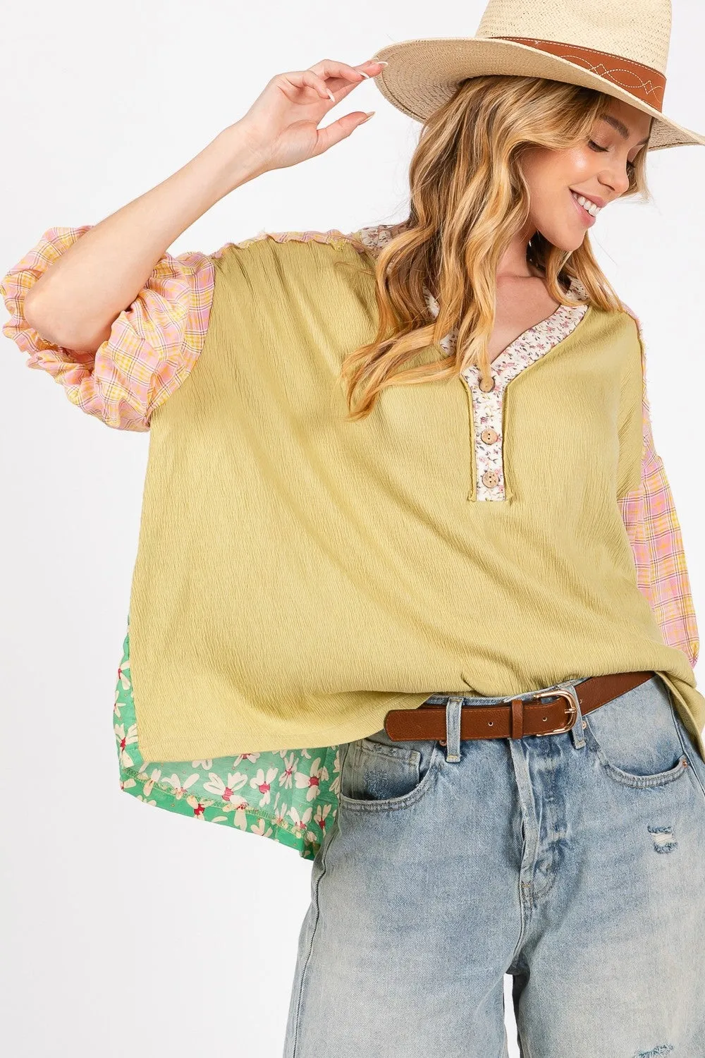 SAGE   FIG Color Block Bubble Sleeve Top
