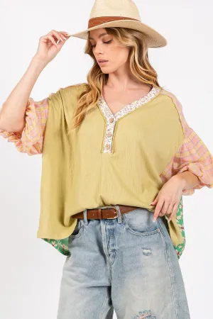 SAGE   FIG Color Block Bubble Sleeve Top