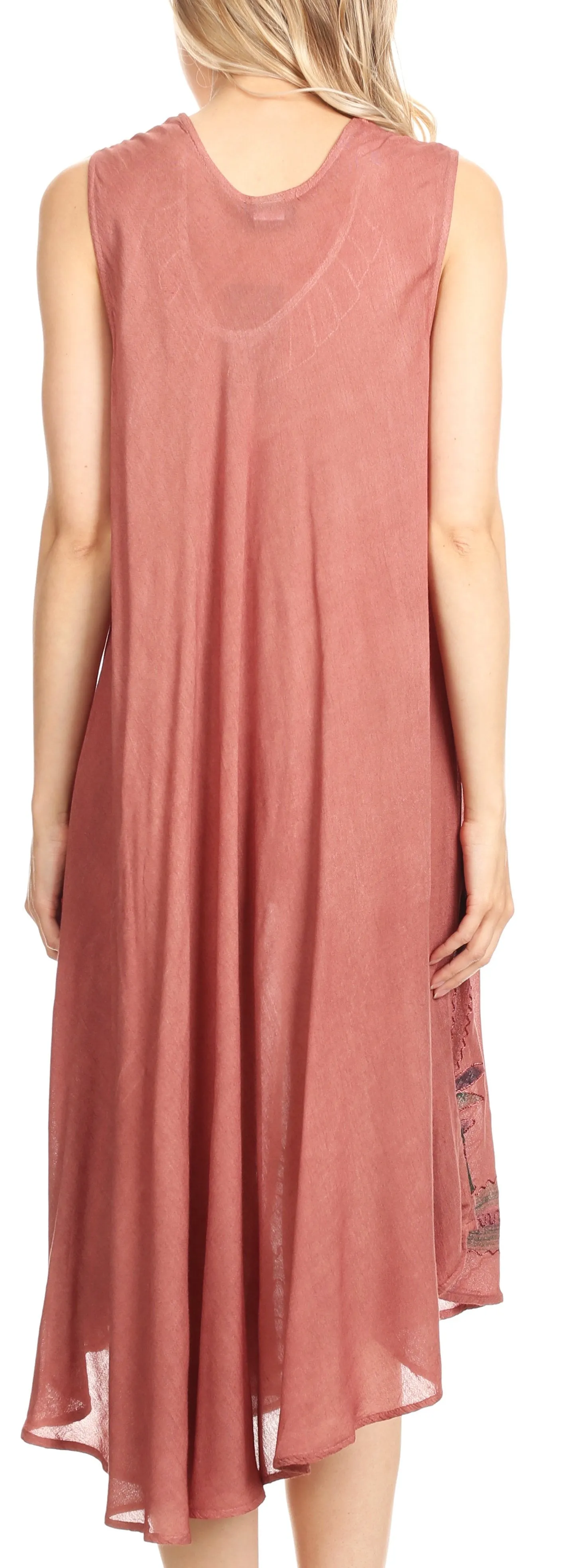 Sakkas Watercolor Palm Tree Tank Caftan Short Dress