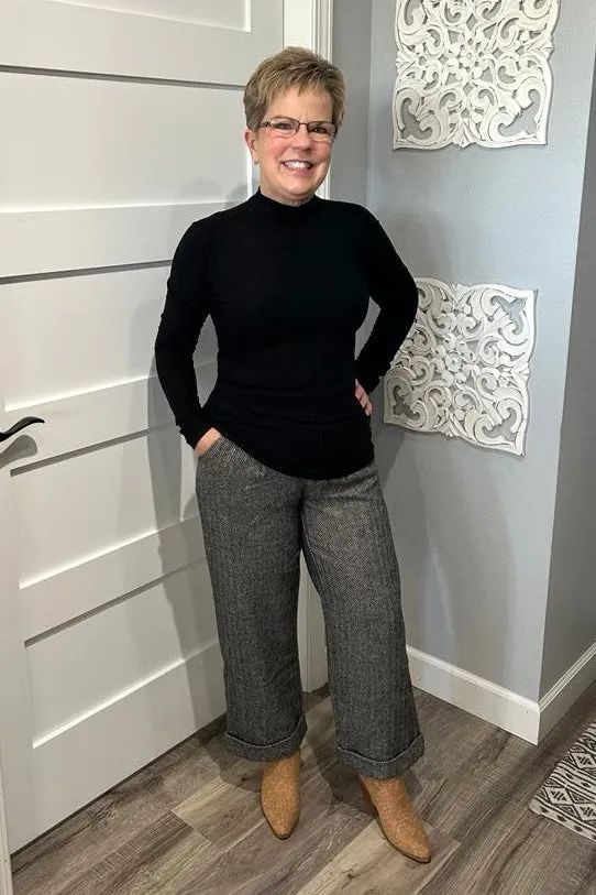 Scarlett Herringbone Pleated Wide Leg Pants