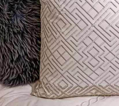Silver Embroidered Pillow With Silver Beads - Callisto Home