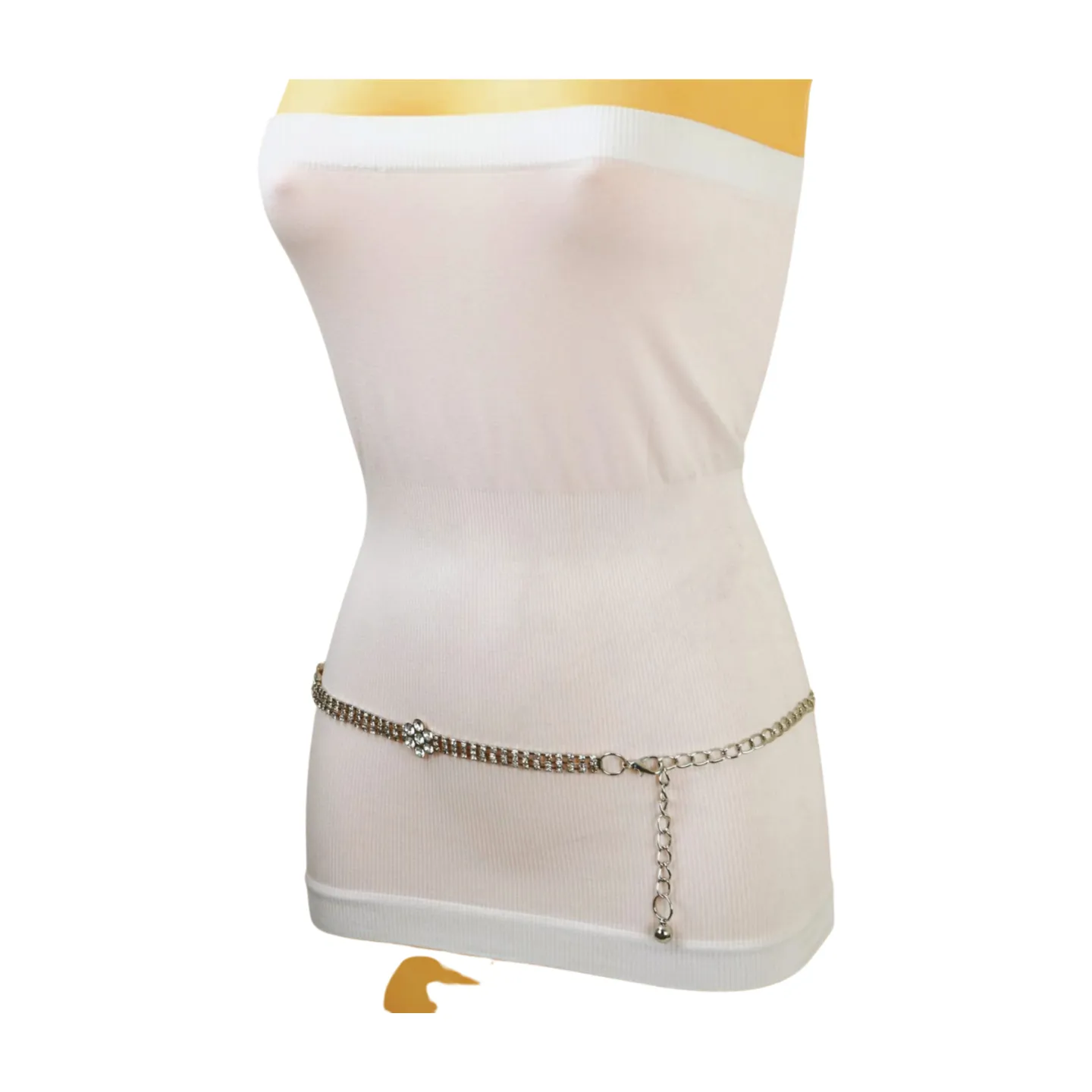 Silver Metal Chain Belt Flower Charm Beads S M L