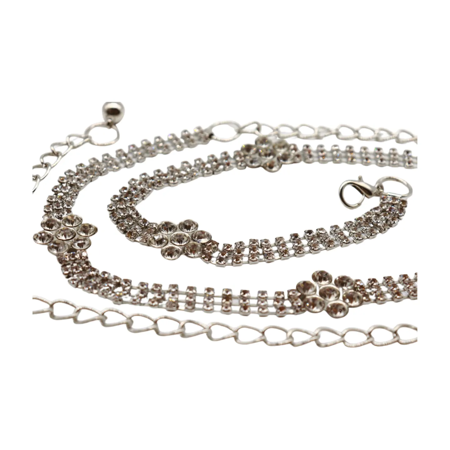 Silver Metal Chain Belt Flower Charm Beads S M L