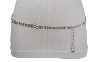 Silver Metal Chain Belt Flower Charm Beads S M L