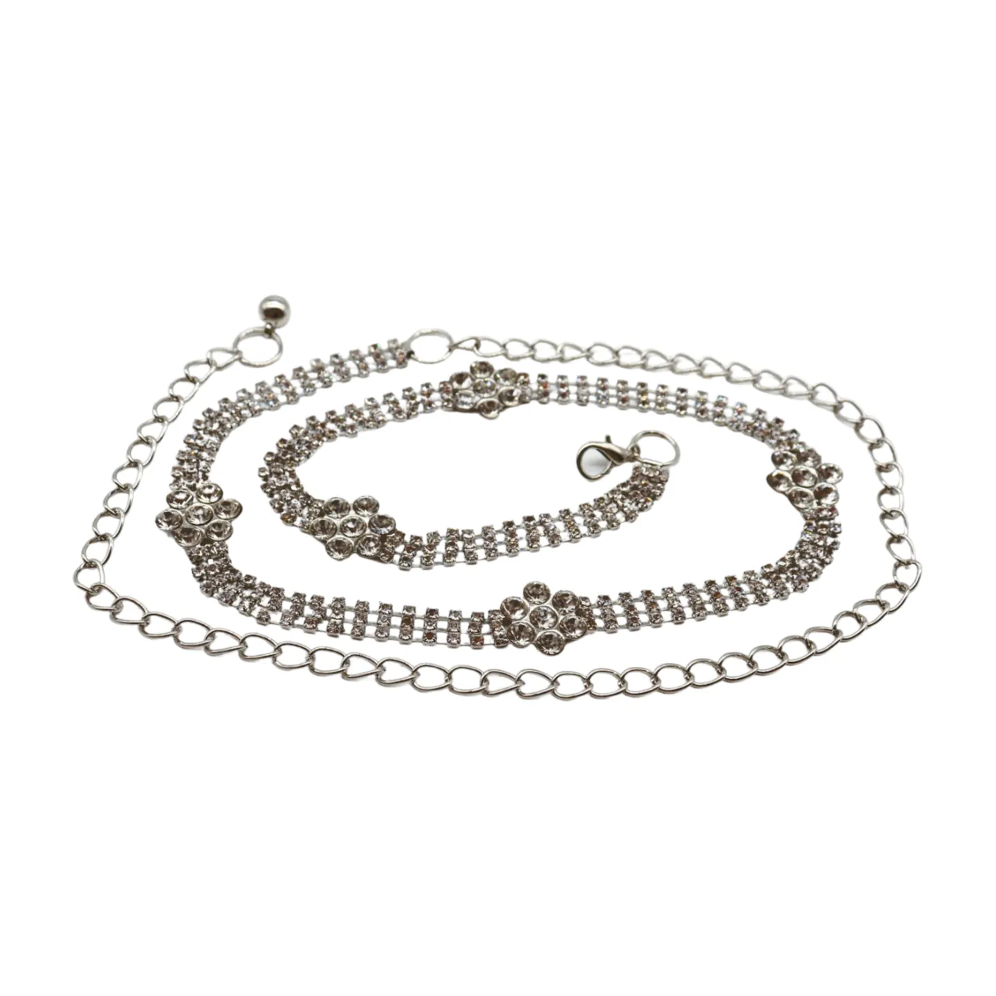 Silver Metal Chain Belt Flower Charm Beads S M L