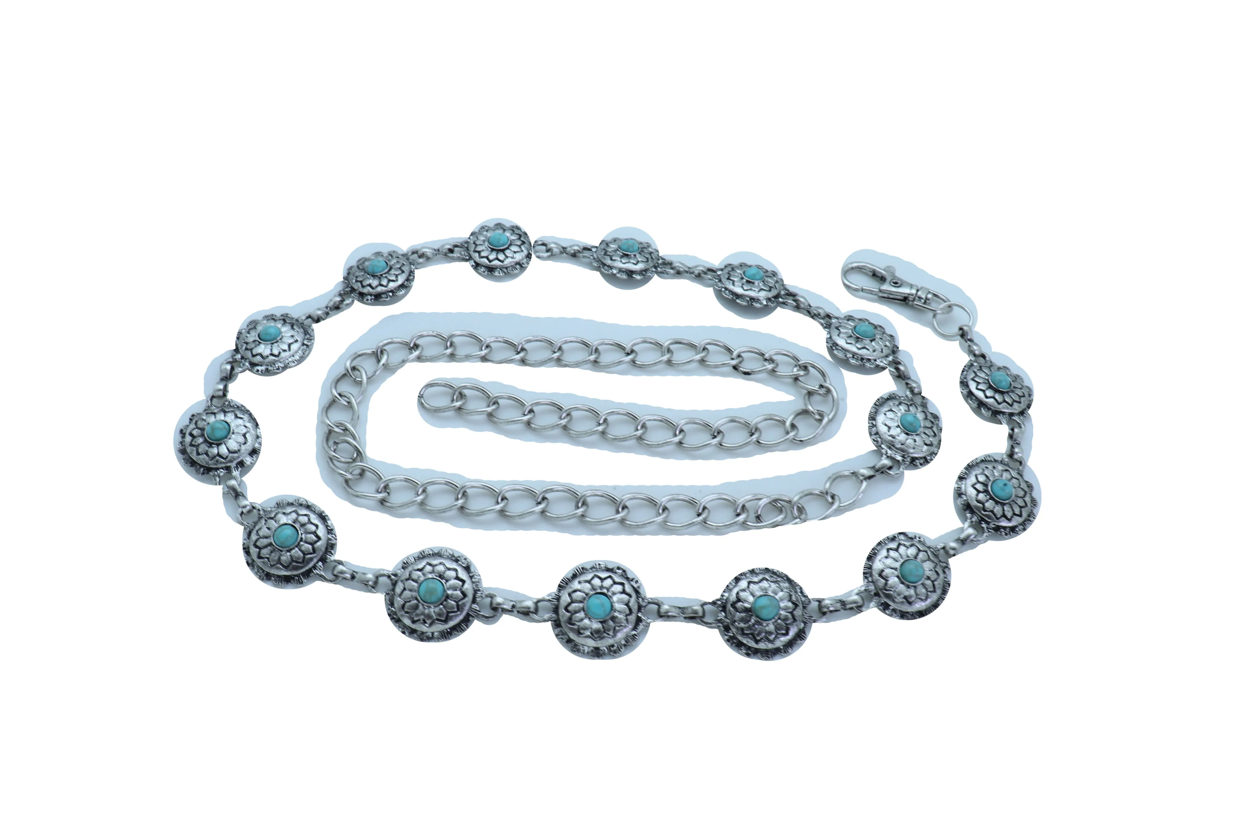 Silver Metal Chain Belt Flower Charm Beads S M L