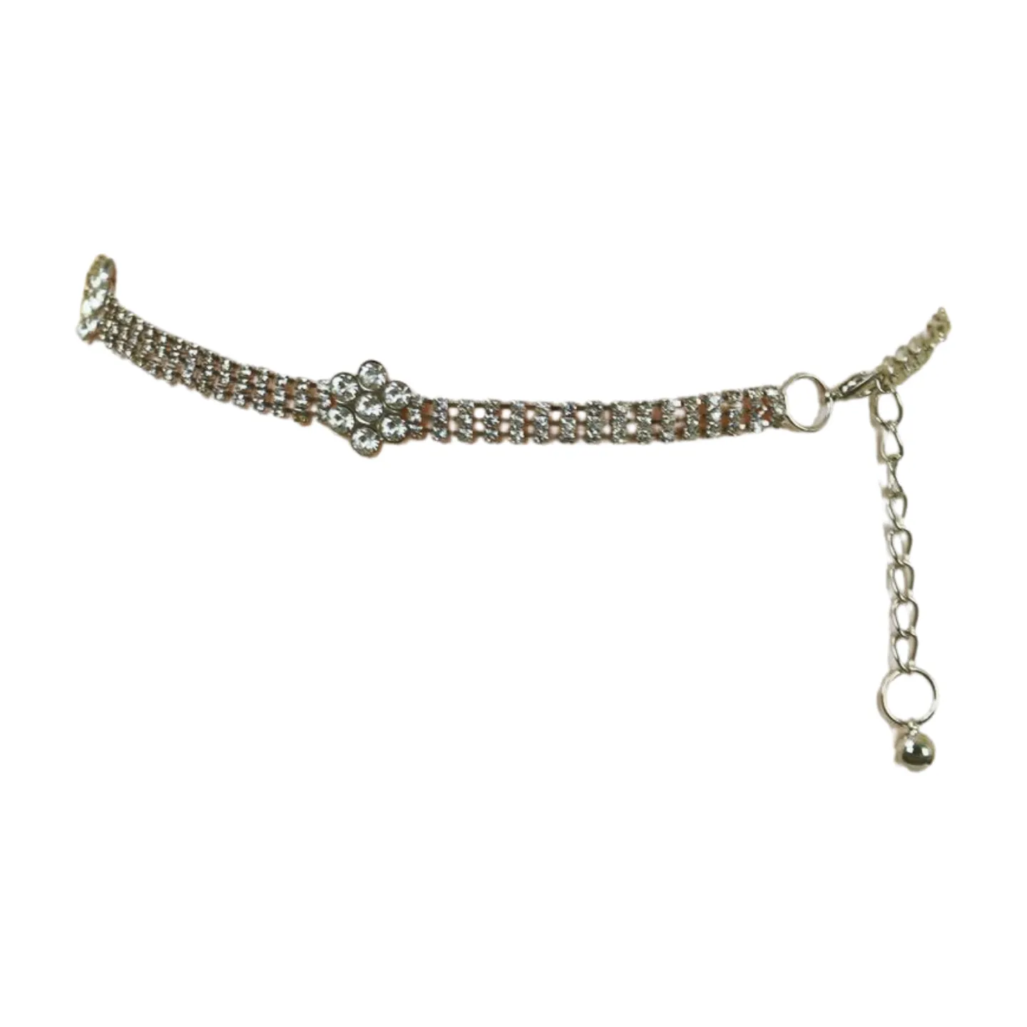 Silver Metal Chain Belt Flower Charm Beads S M L