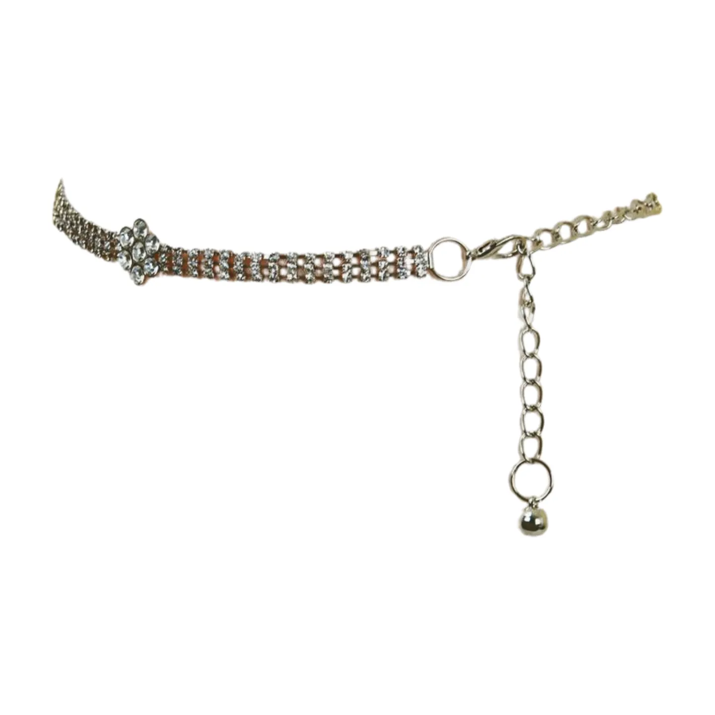 Silver Metal Chain Belt Flower Charm Beads S M L