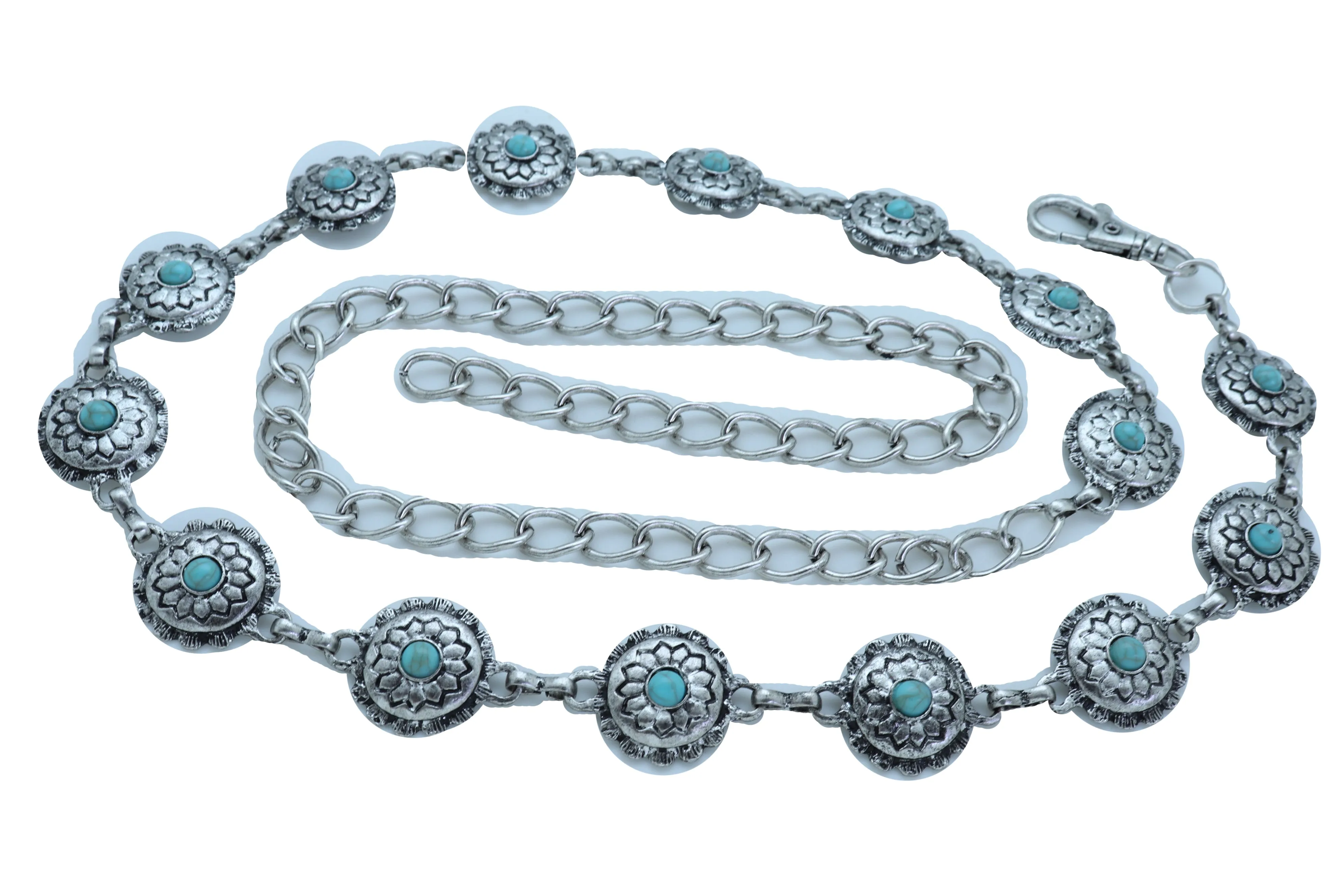Silver Metal Chain Belt Flower Charm Beads S M L