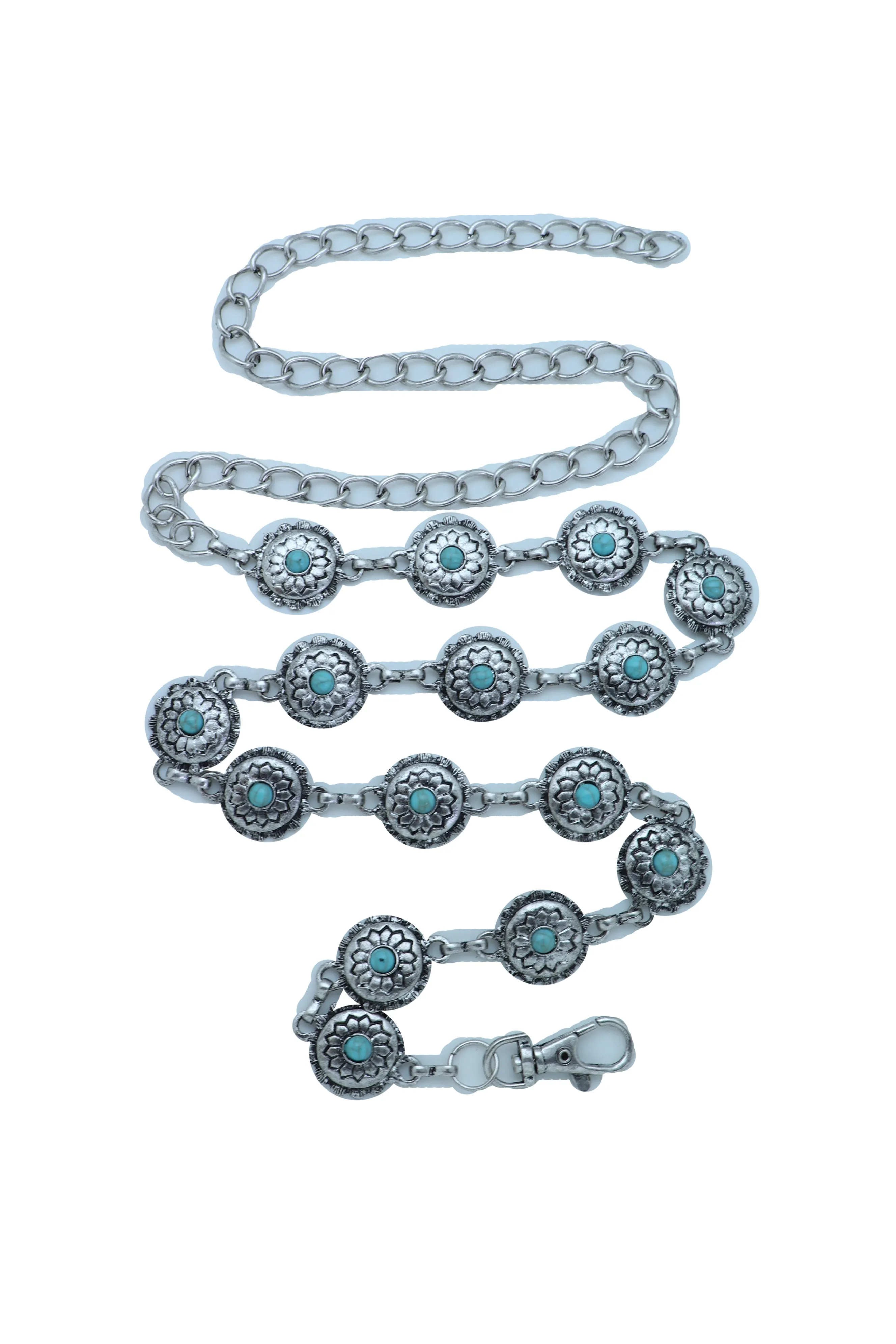 Silver Metal Chain Belt Flower Charm Beads S M L