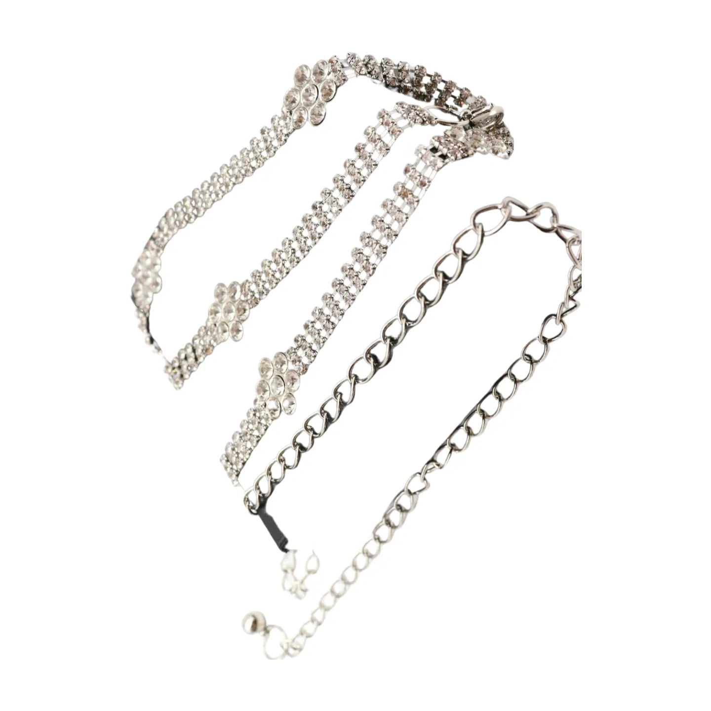 Silver Metal Chain Belt Flower Charm Beads S M L