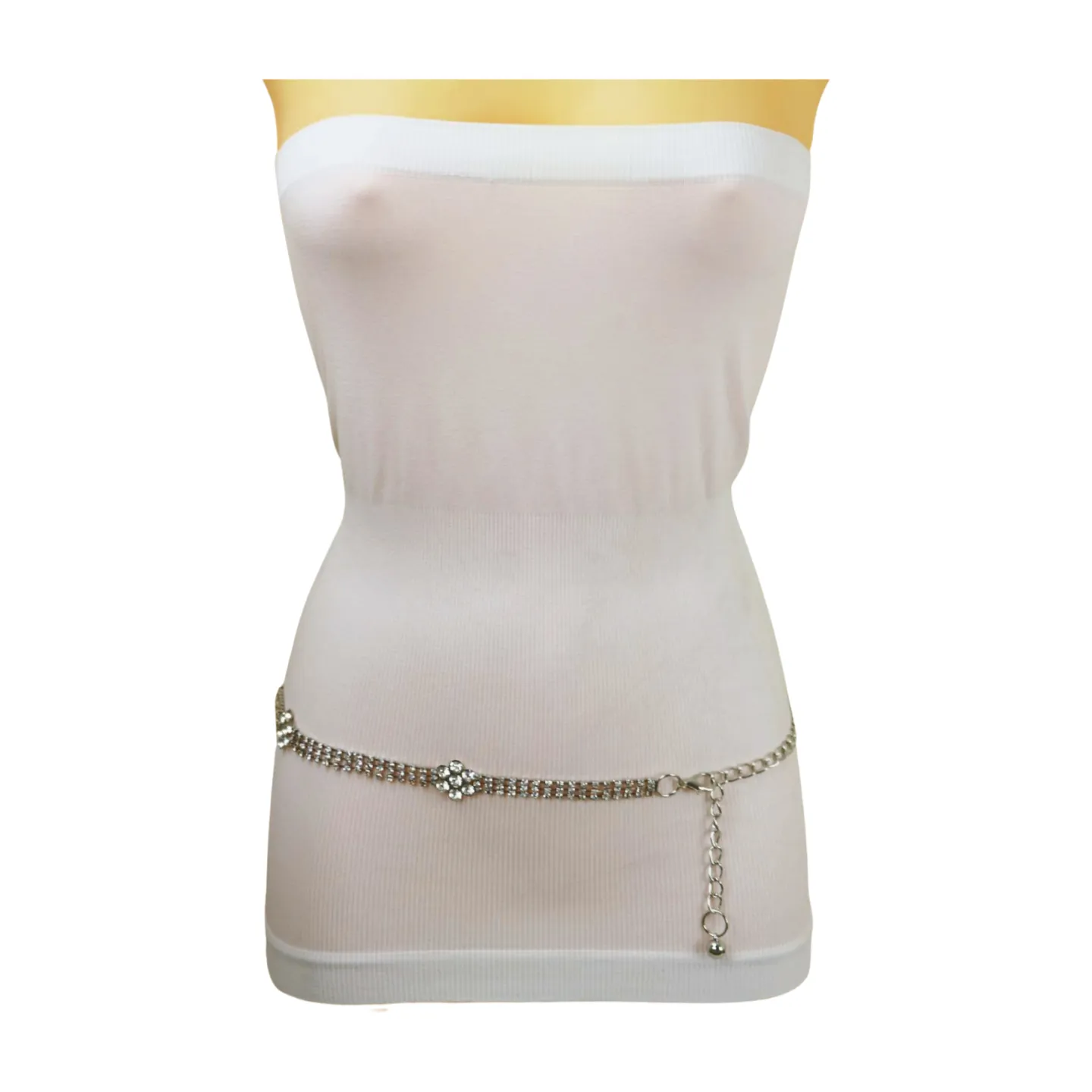 Silver Metal Chain Belt Flower Charm Beads S M L