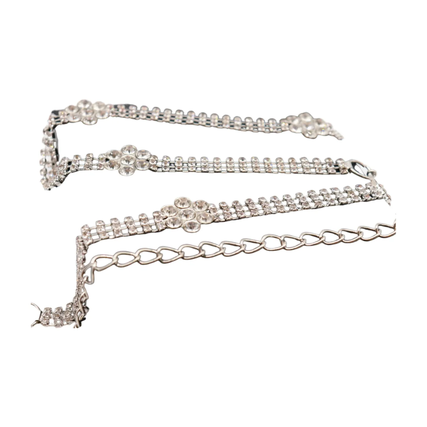 Silver Metal Chain Belt Flower Charm Beads S M L