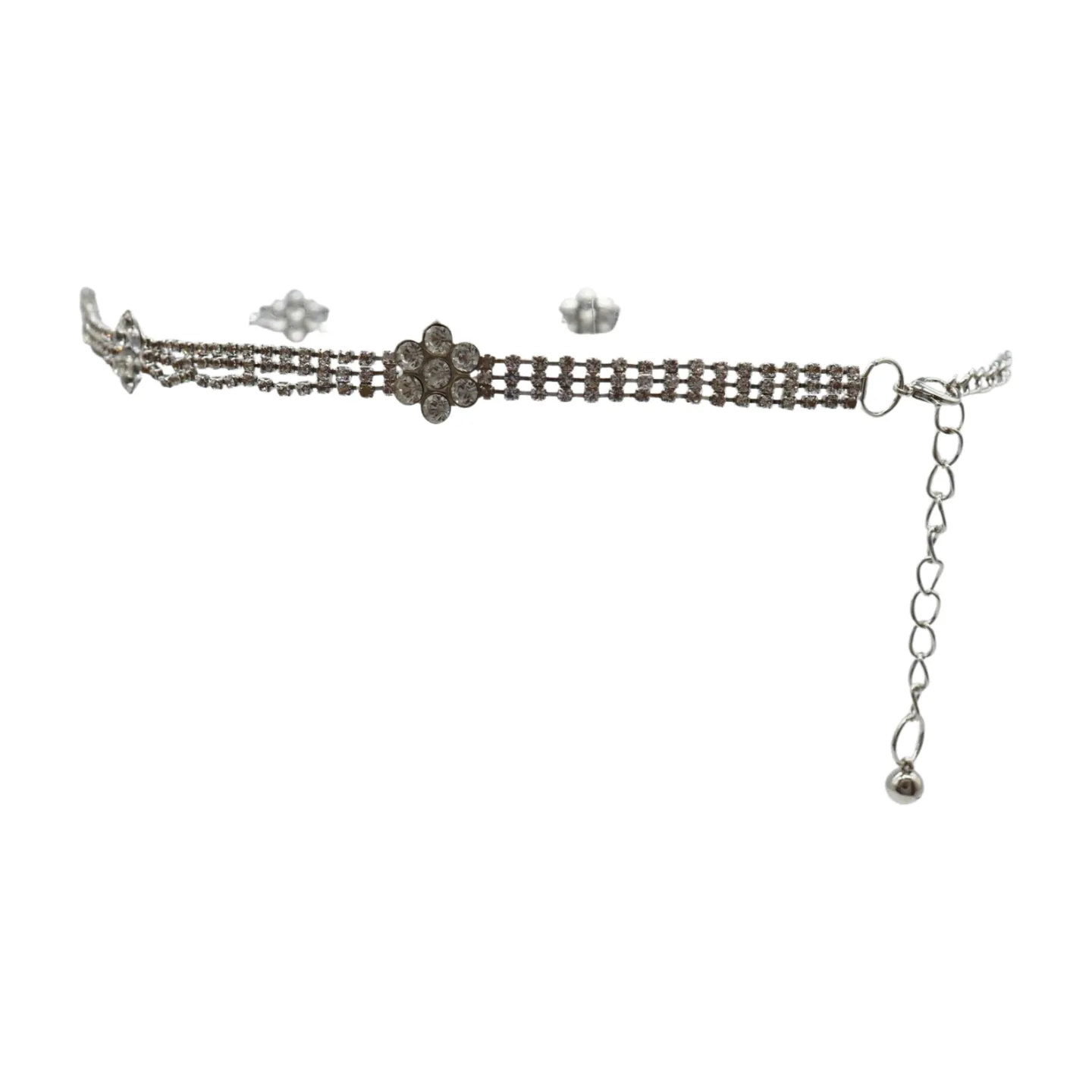 Silver Metal Chain Belt Flower Charm Beads S M L