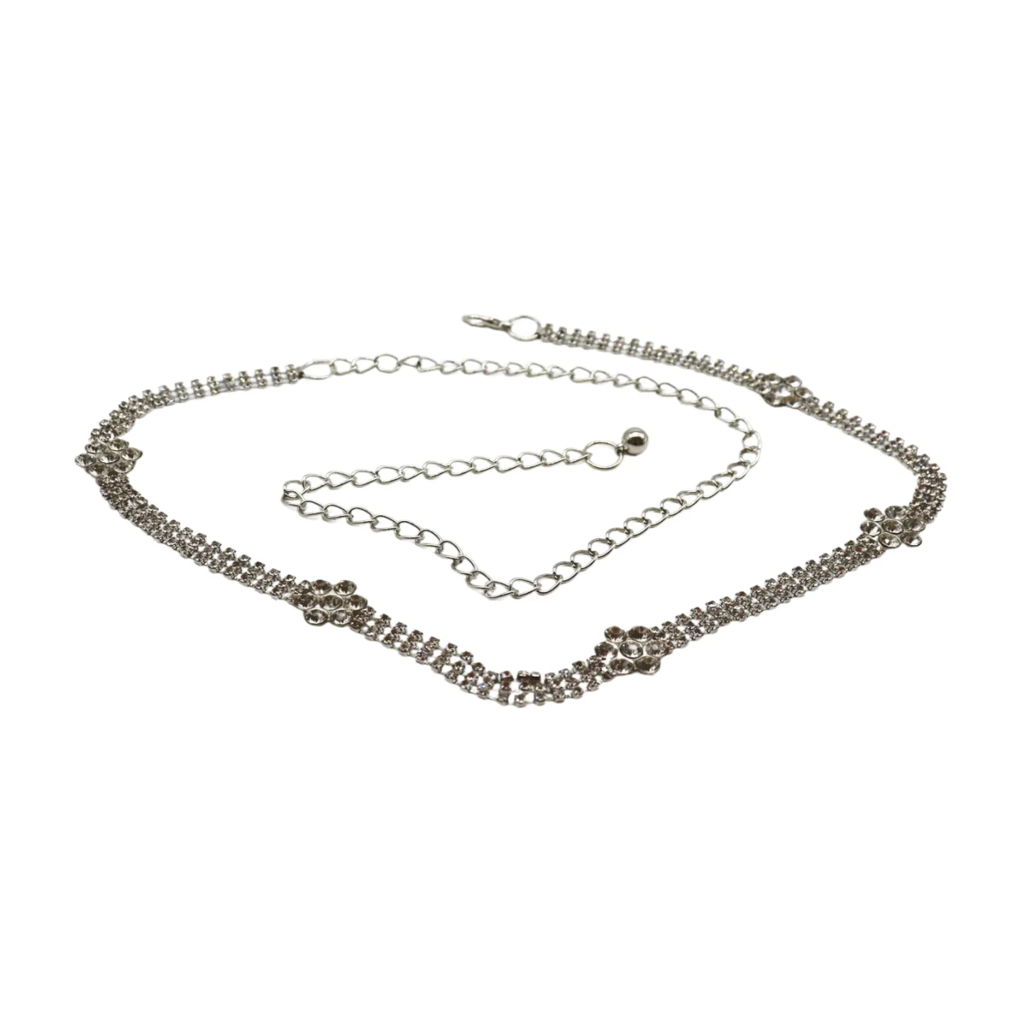 Silver Metal Chain Belt Flower Charm Beads S M L