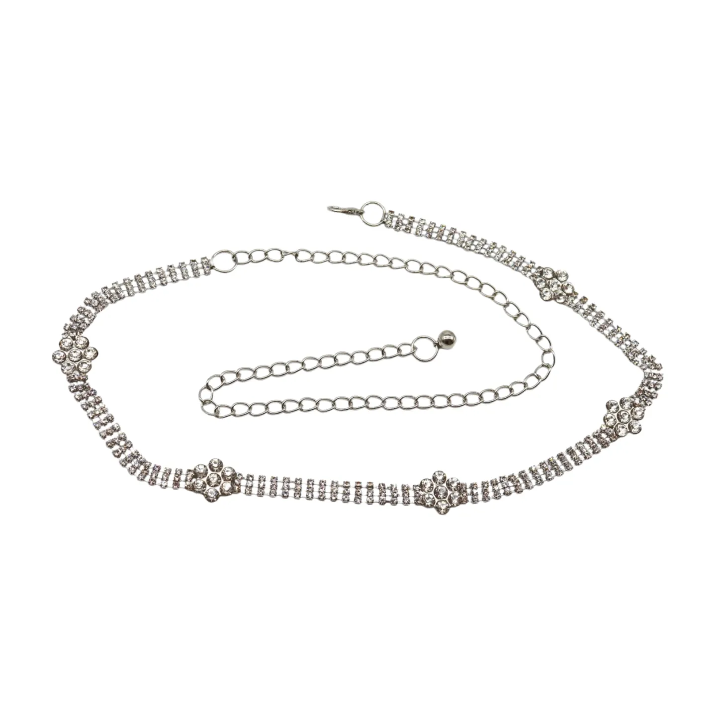 Silver Metal Chain Belt Flower Charm Beads S M L