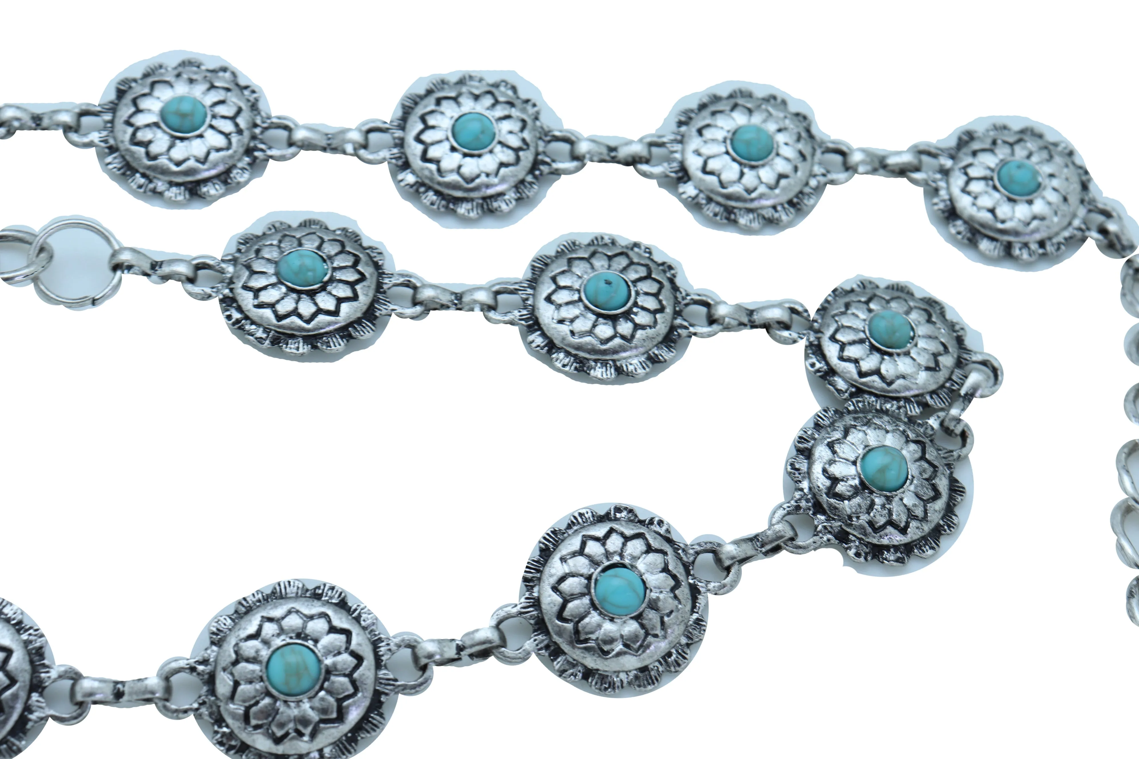 Silver Metal Chain Belt Flower Charm Beads S M L