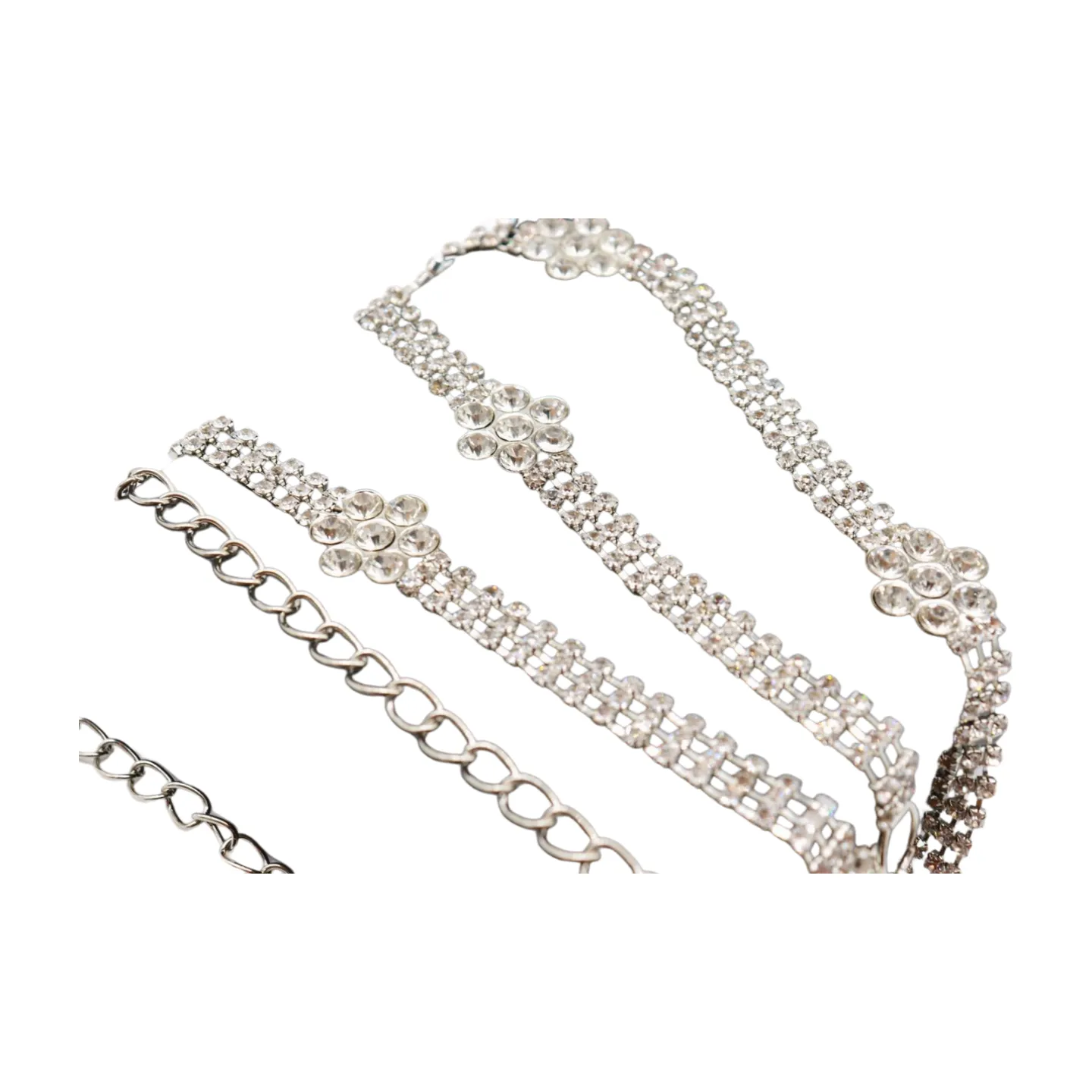 Silver Metal Chain Belt Flower Charm Beads S M L