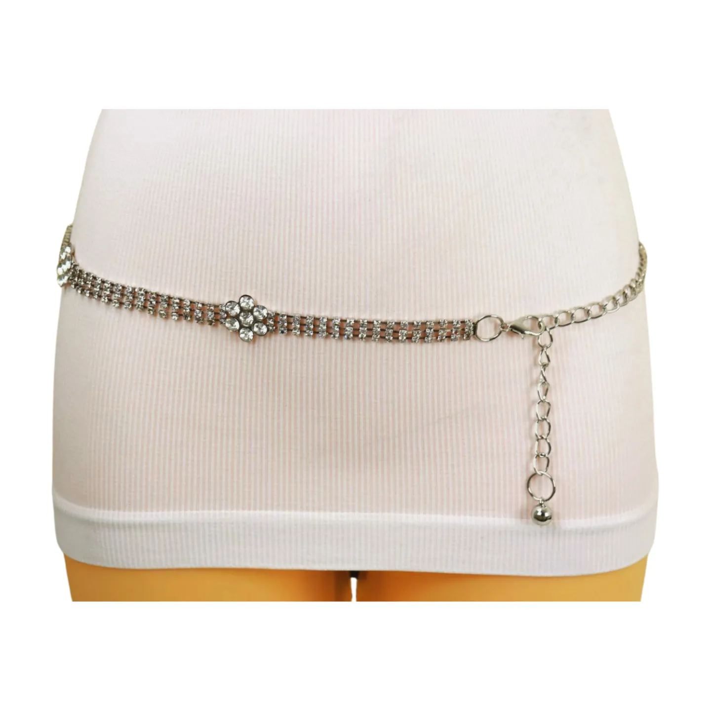 Silver Metal Chain Belt Flower Charm Beads S M L
