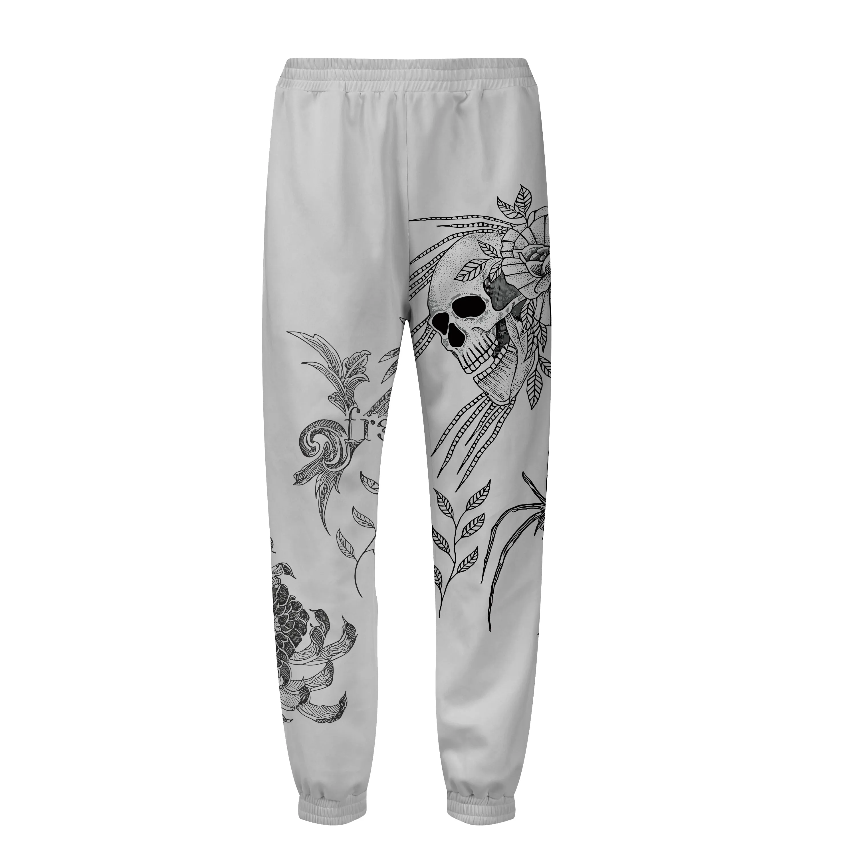 Skull Floral Print Elastic Waist Sports Sweatshirt Pants