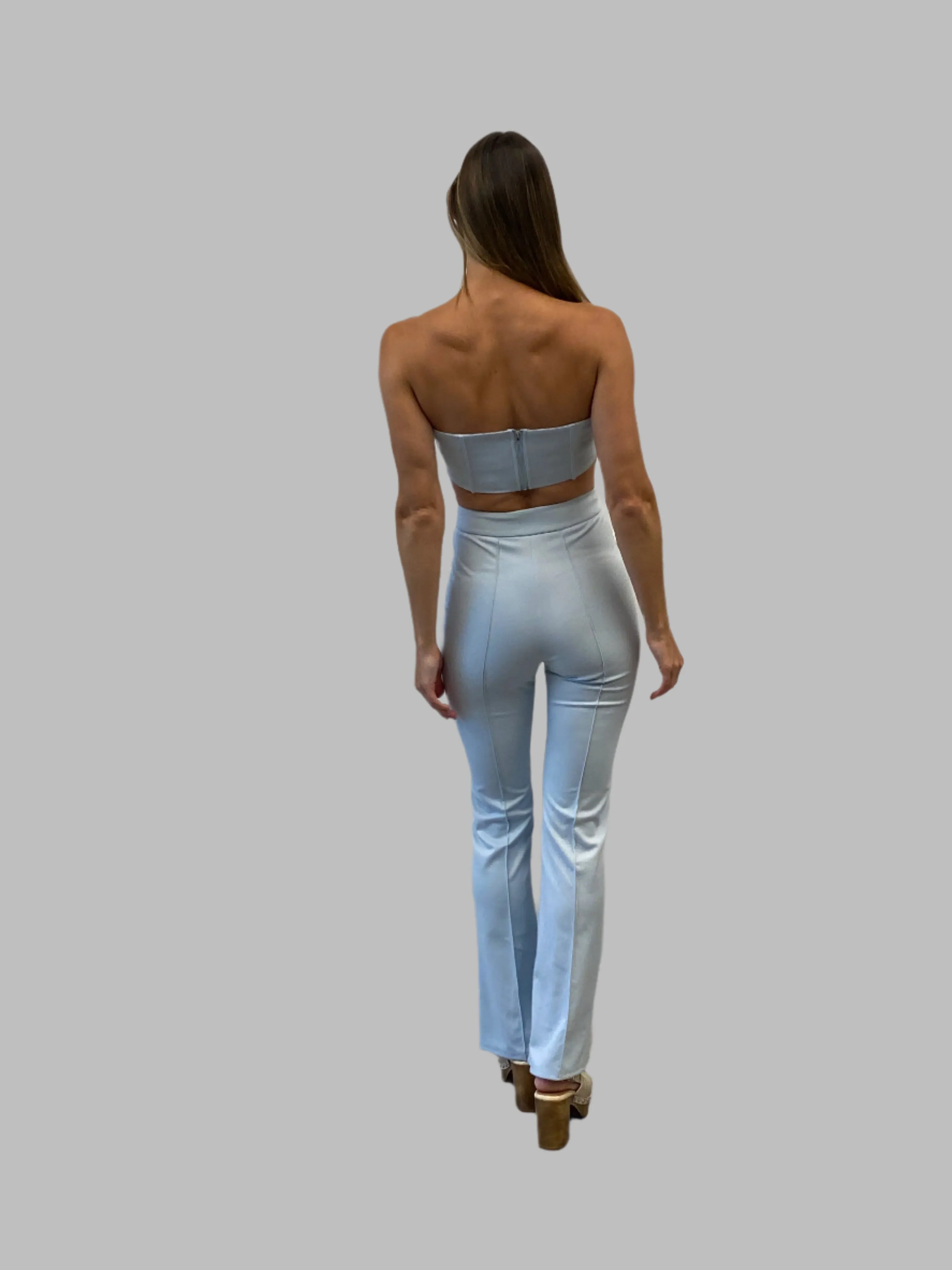 Sky Blue Corset Top and Wide-Leg Pant Set