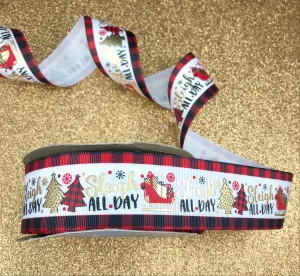 Sleigh All Day - Buffalo Plaid and Leopard - USDR Ribbon 1.5 Inch