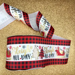 Sleigh All Day - Buffalo Plaid and Leopard - USDR Ribbon 3 Inch