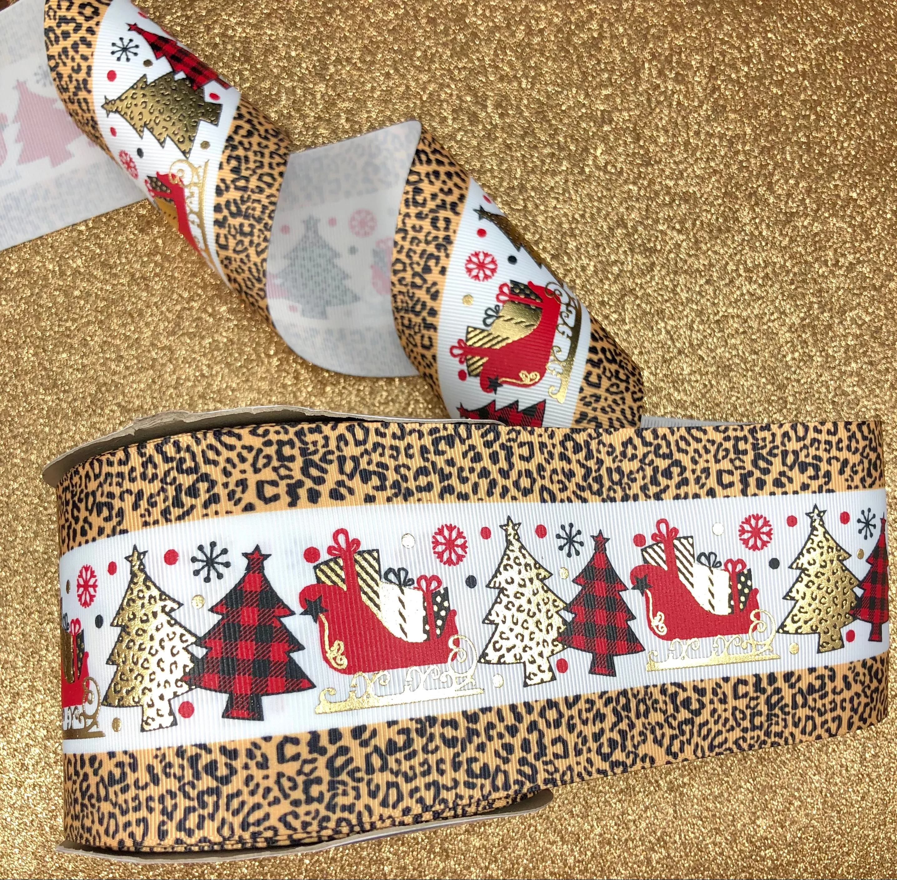 Sleigh All Day Coordinate - Leopard - USDR Ribbon 3 Inch
