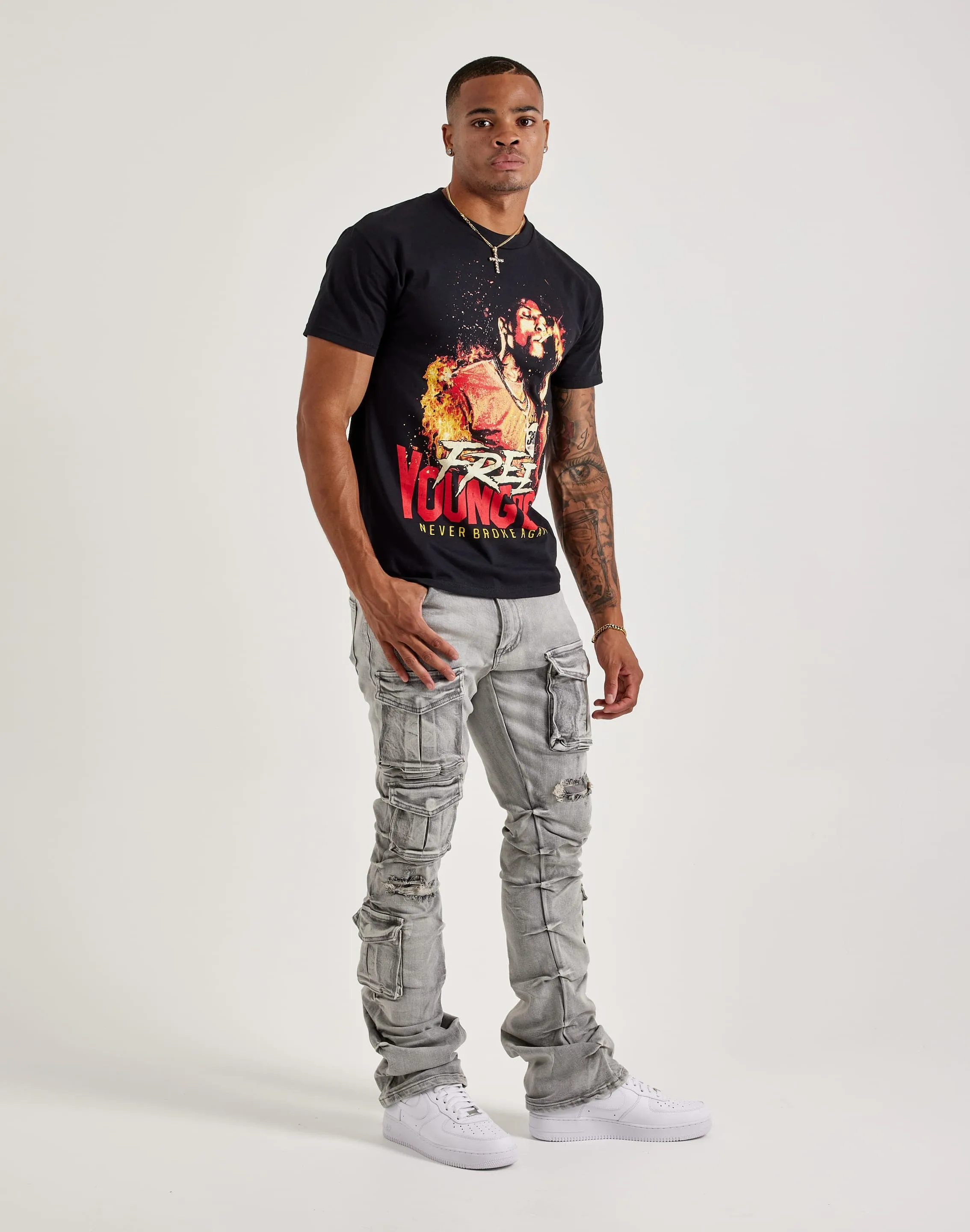 Smoke Rise Utility Pocket Stacked Flare Denim Jeans