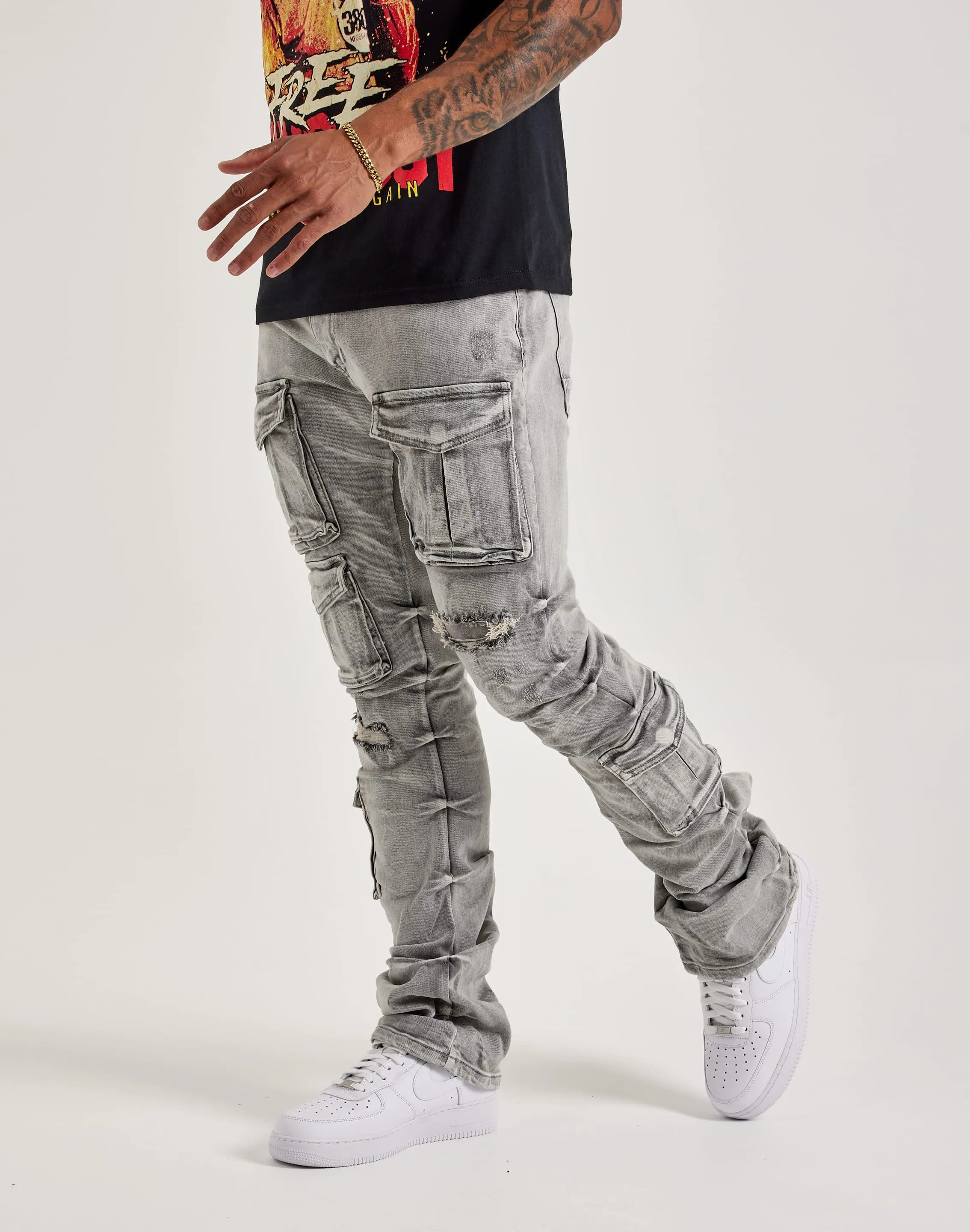 Smoke Rise Utility Pocket Stacked Flare Denim Jeans