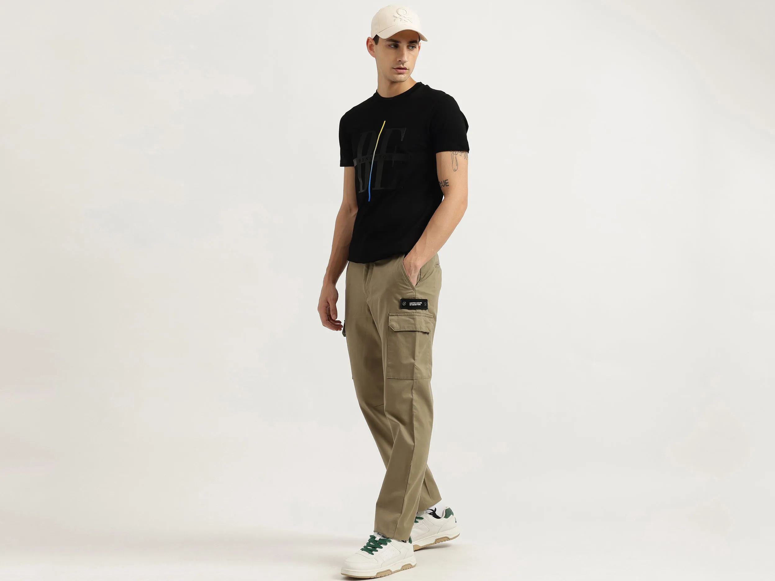 Solid Cargo Fit Trousers