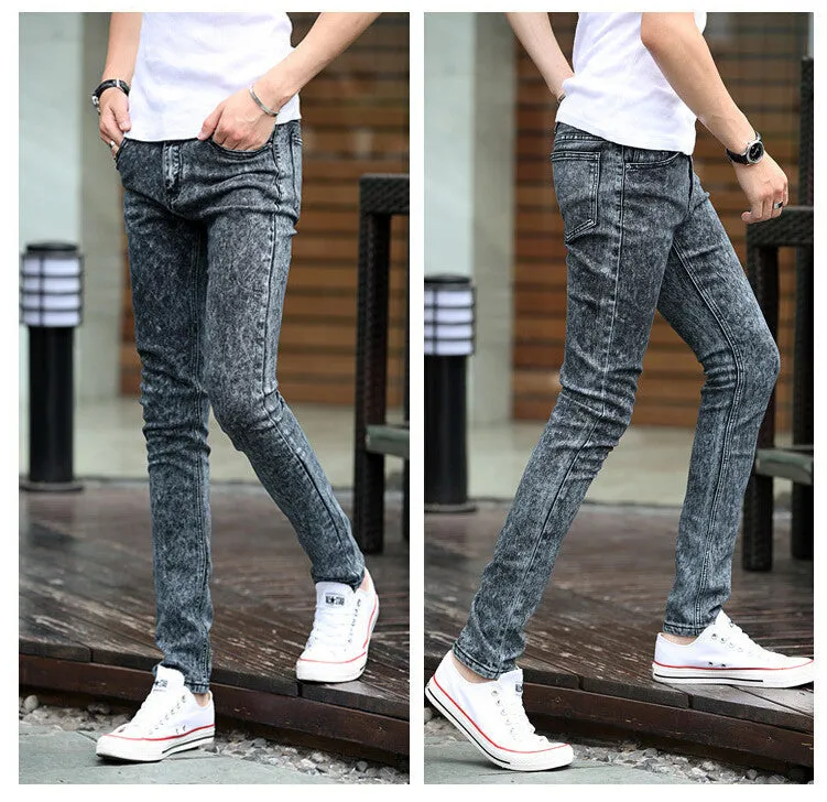 Spring men's black skinny jeans Fashion slim fit snowflake cowboy feet pants mens pencil pants 27-42