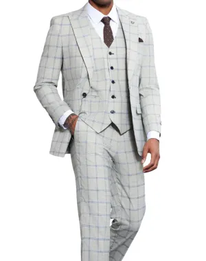 Stacy Adams Windowpane Classic Fit Vested Suit - Light Gray