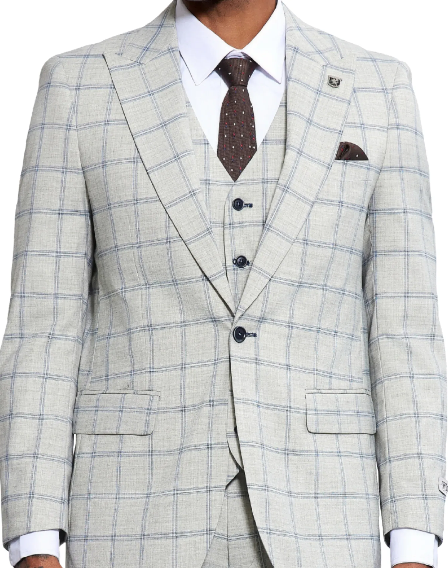 Stacy Adams Windowpane Classic Fit Vested Suit - Light Gray