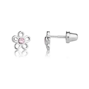Sterling Silver Pink Daisy Earrings for Kids